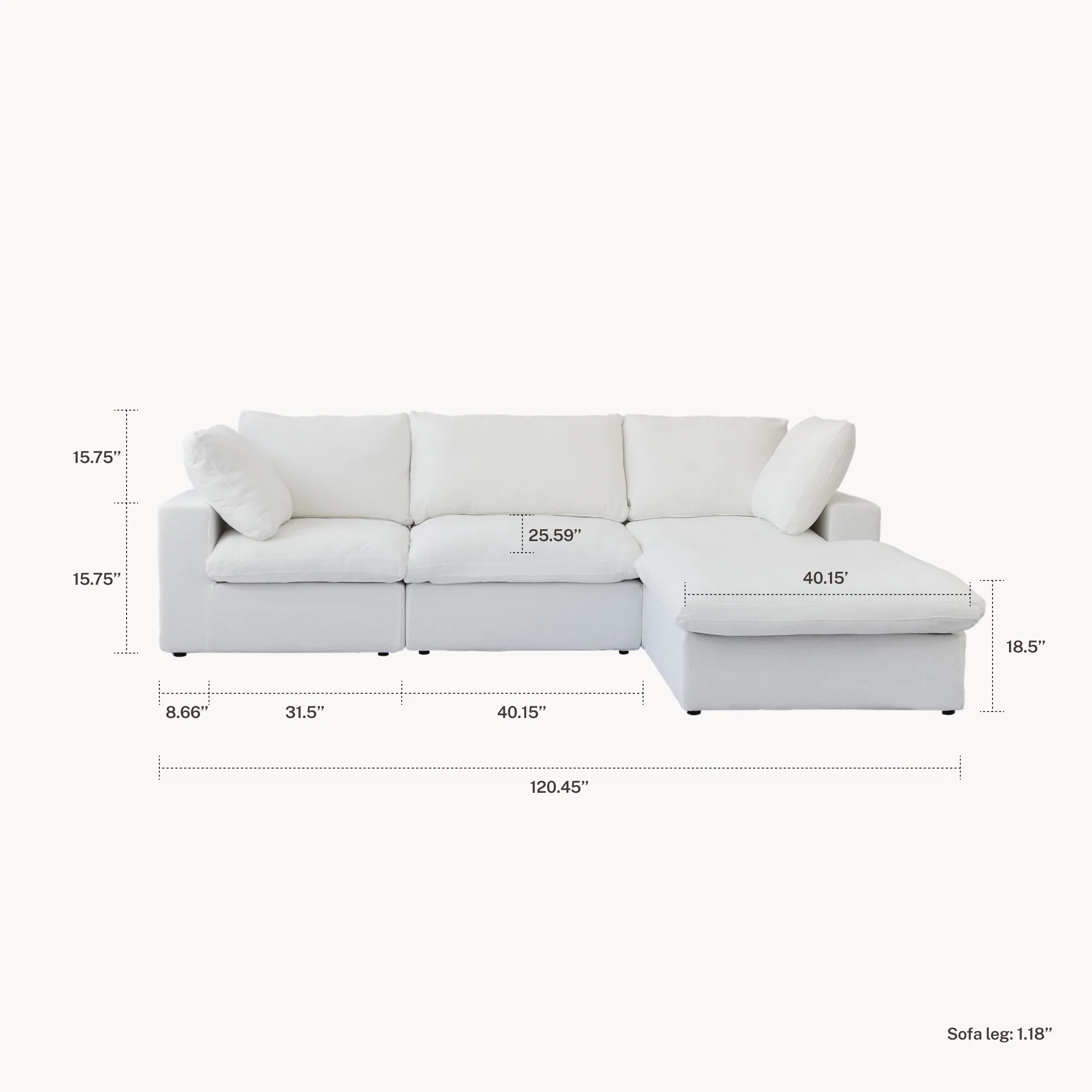 CloudComfort™ Modular Washable Classic Sofa - 3 Seater Chaise configuration