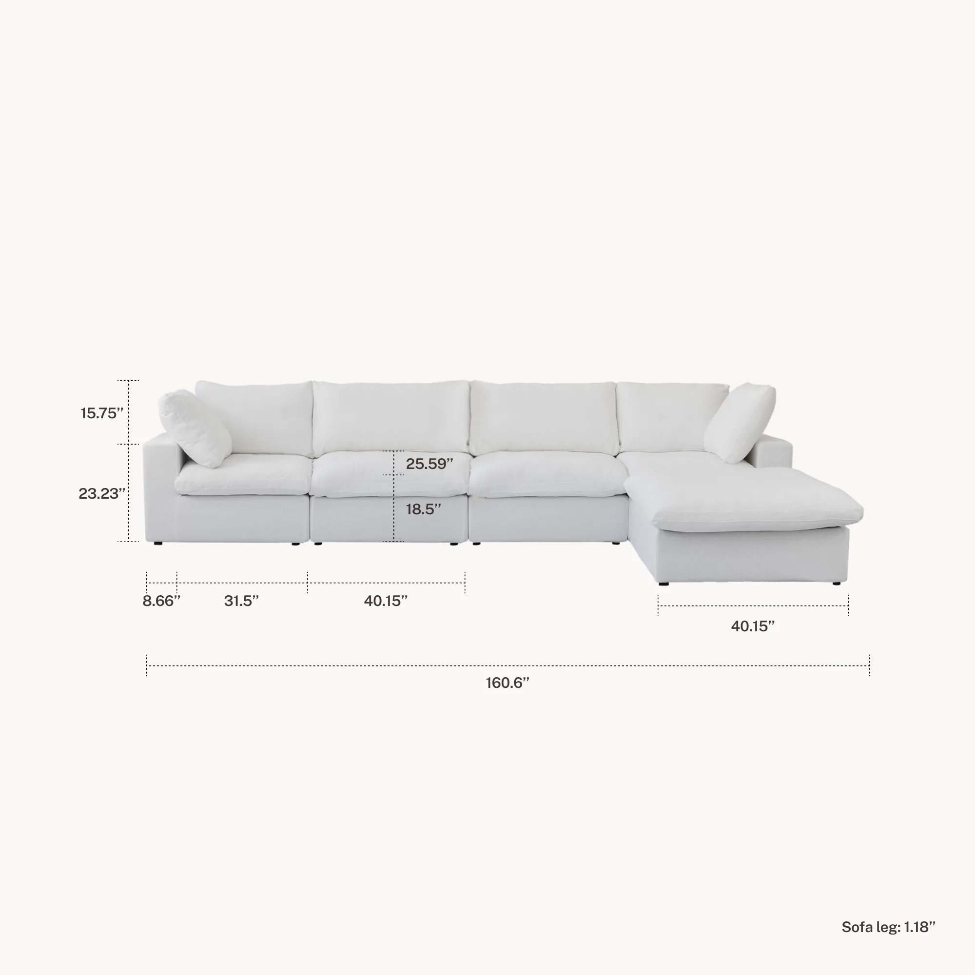 CloudComfort™ Modular Washable Classic Sofa - 4 Seater Chaise configuration