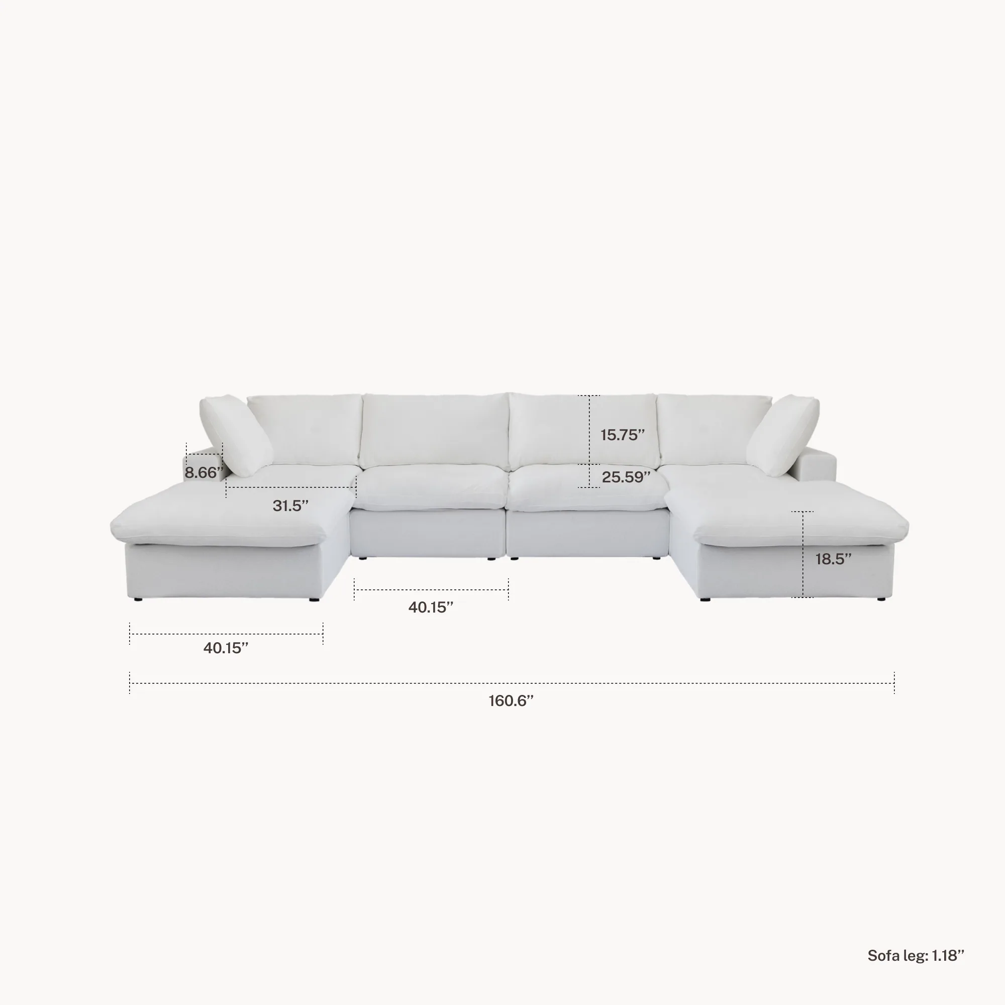 CloudComfort™ Modular Washable Classic Sofa - 4 Seater U-Sectional configuration