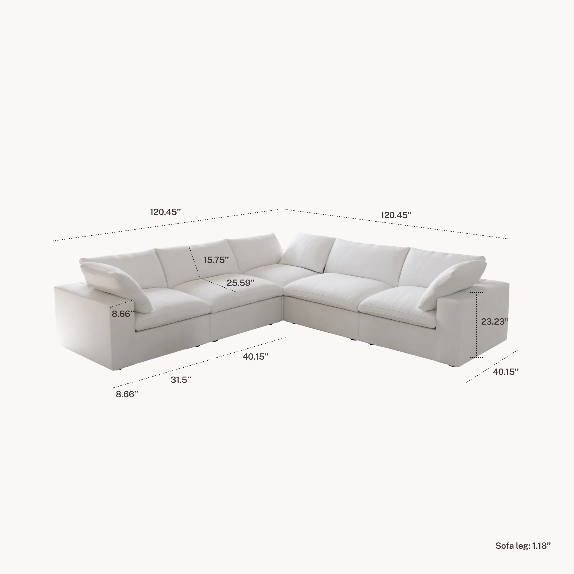 CloudComfort™ Modular Washable Classic Sofa - 5 Seater Corner Sectional configuration