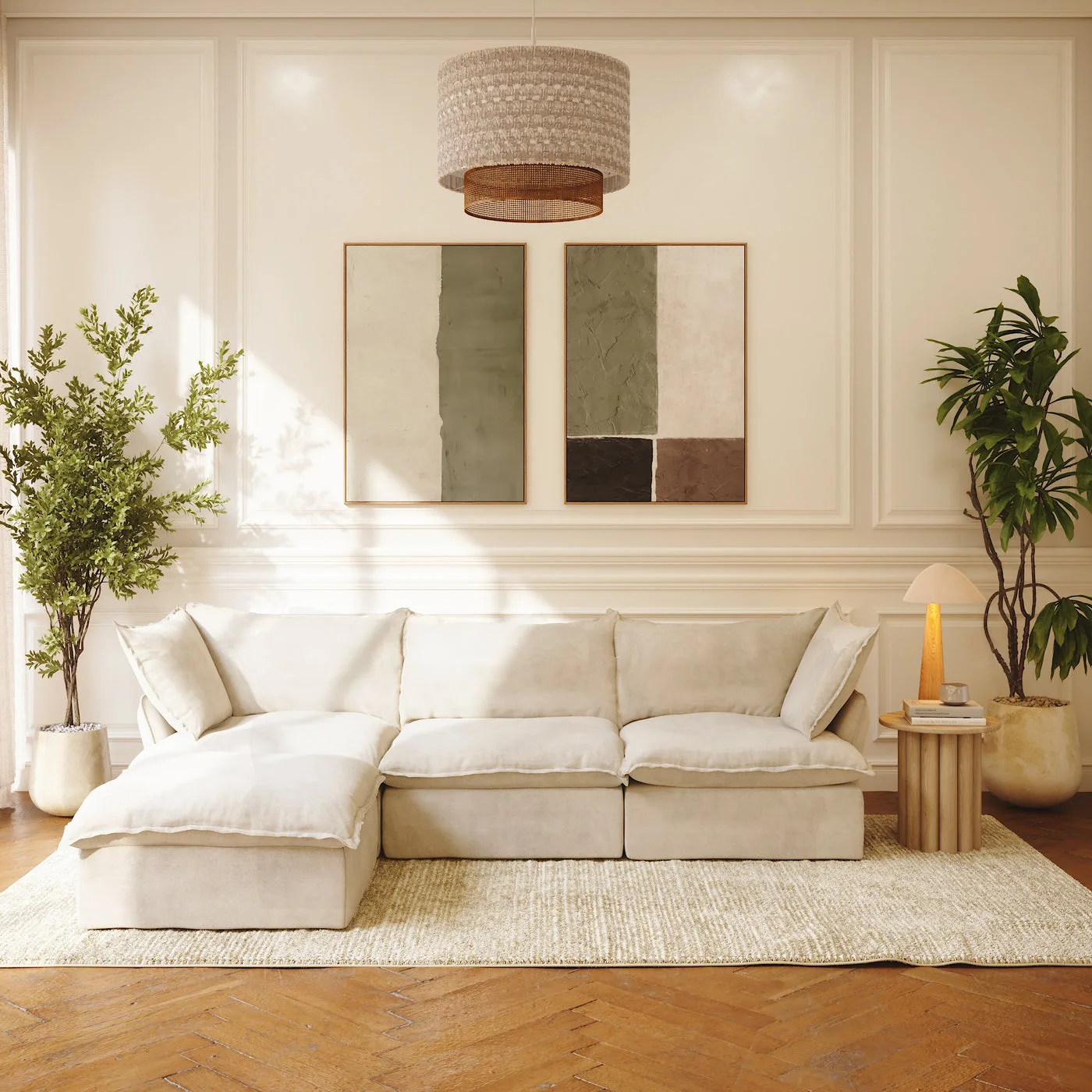 CloudComfort™ Modular Washable Luxe Sofa - 3 Seater Chaise in Beige CloudWeave™