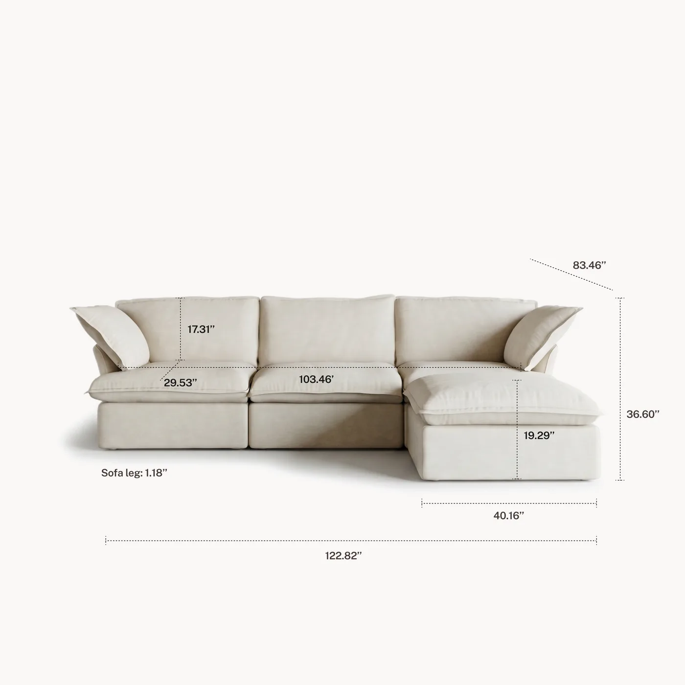 CloudComfort™ Modular Washable Luxe Sofa - 3 Seater Chaise configuration