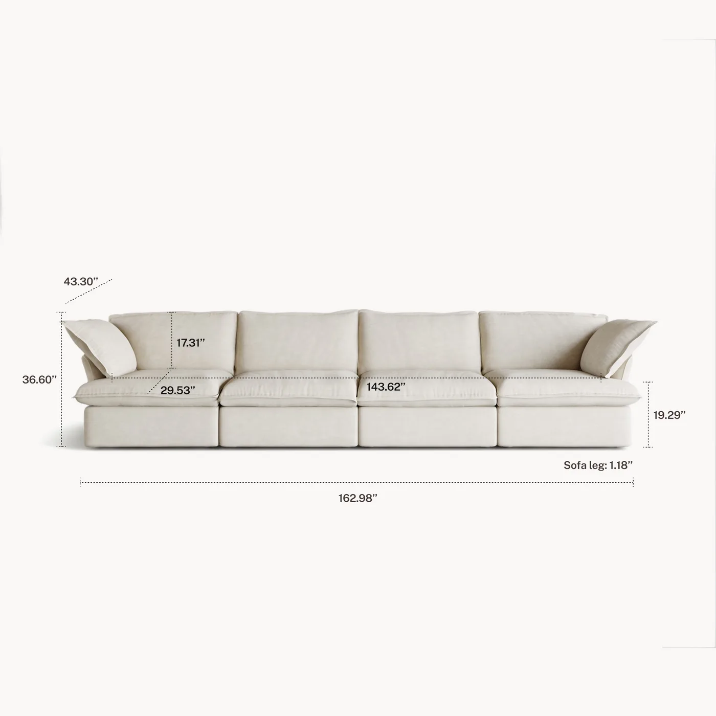 CloudComfort™ Modular Washable Luxe Sofa - 4 Seater configuration