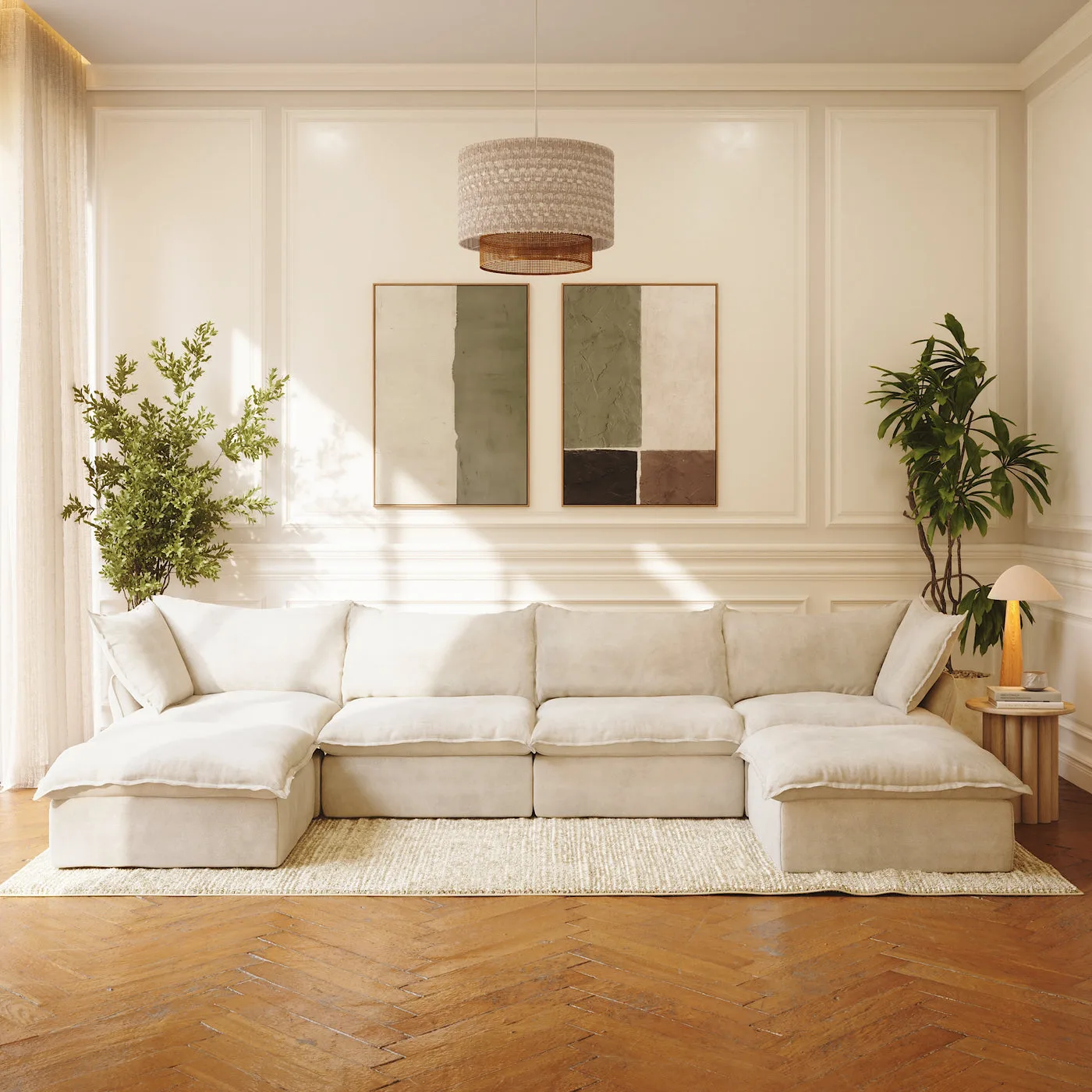CloudComfort™ Modular Washable Luxe Sofa - 4 Seater U-Sectional in Beige CloudWeave™