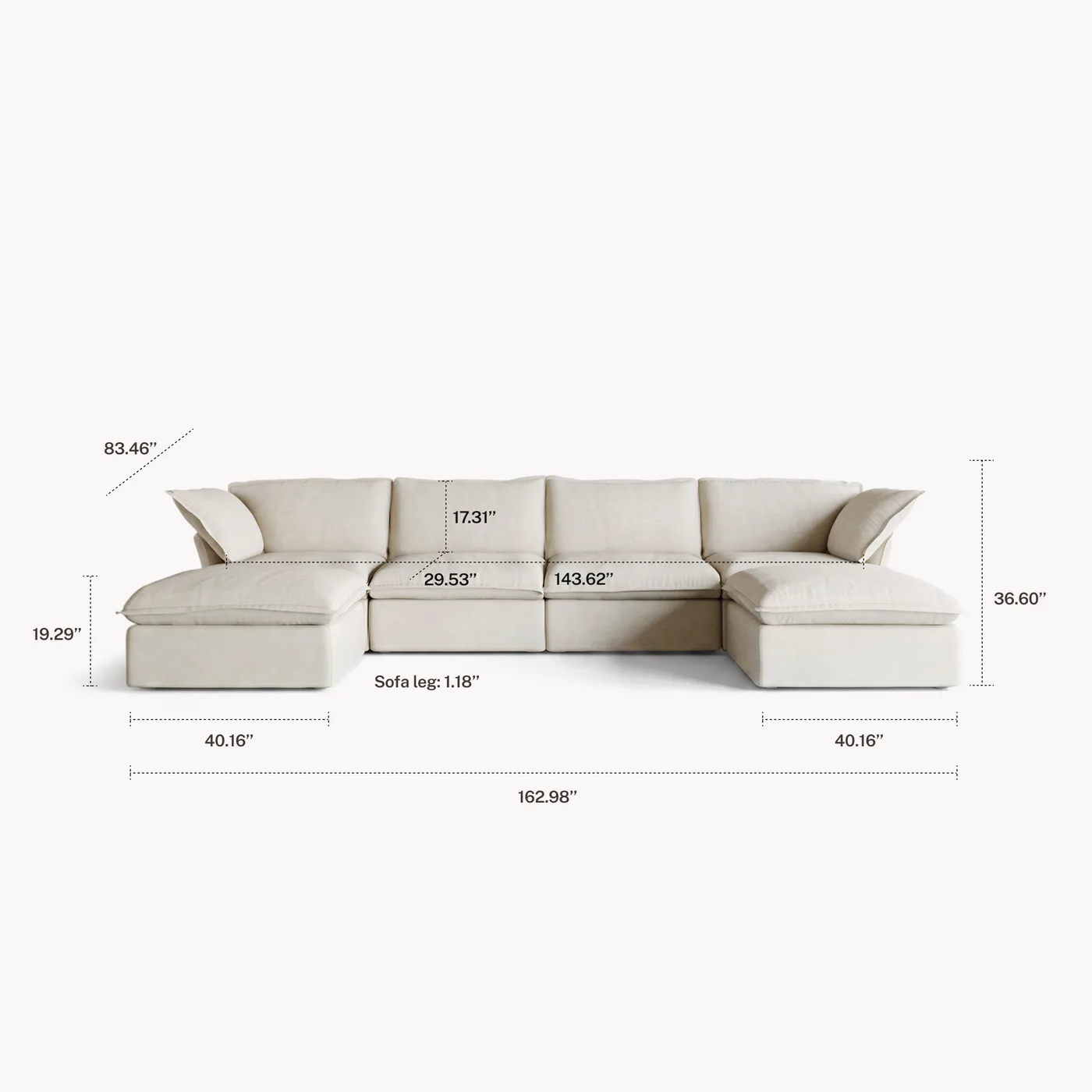 CloudComfort™ Modular Washable Luxe Sofa - 4 Seater U-Sectional configuration