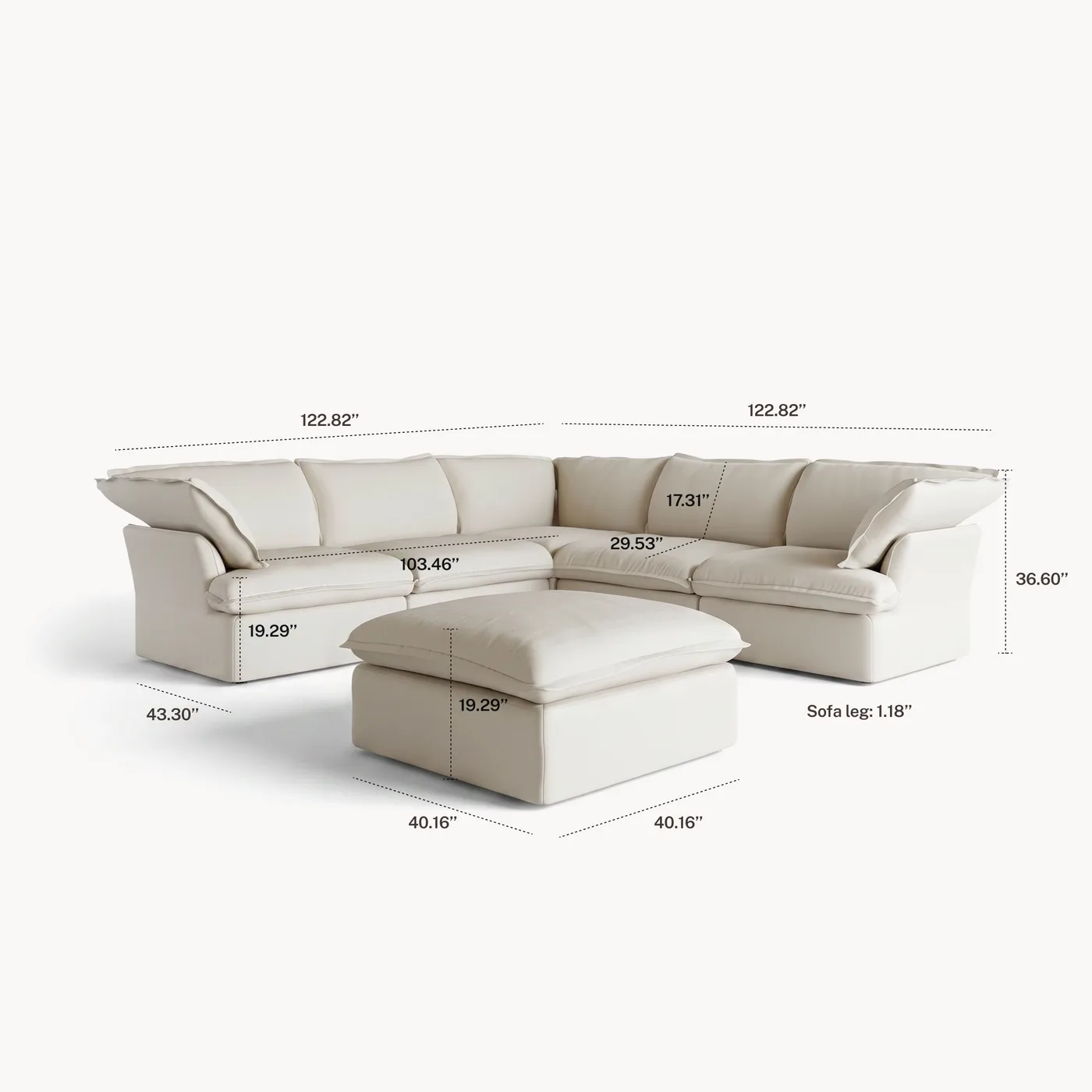 CloudComfort™ Modular Washable Luxe Sofa - 5 Seater Corner Sectional + Ottoman configuration