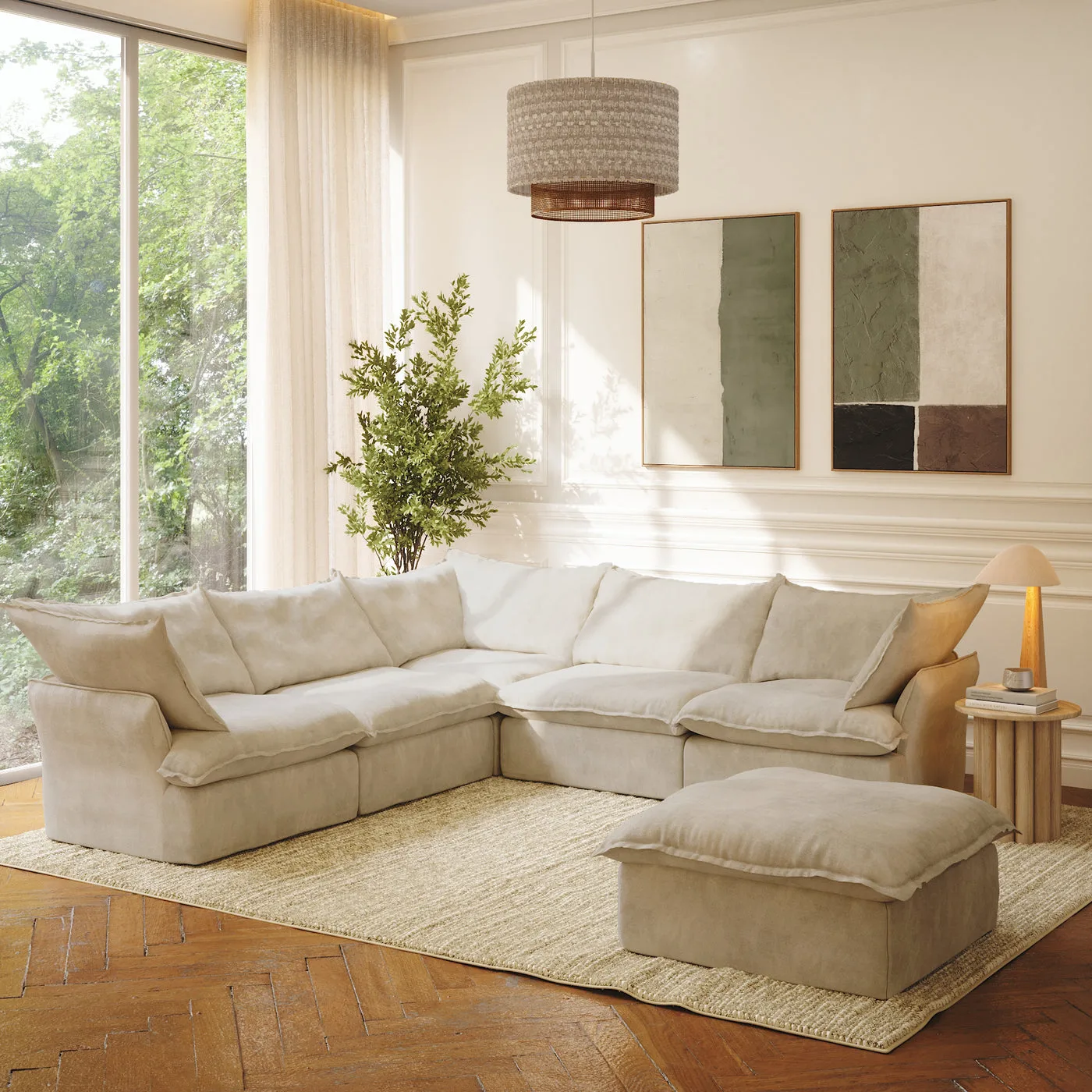 CloudComfort™ Modular Washable Luxe Sofa - 5 Seater Corner Sectional + Ottoman view 3